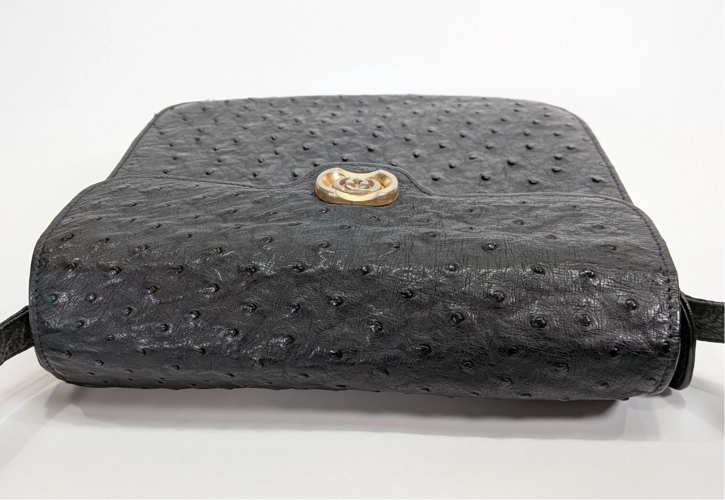 Gucci RARE black ostrich leather saddle bag in mint condition