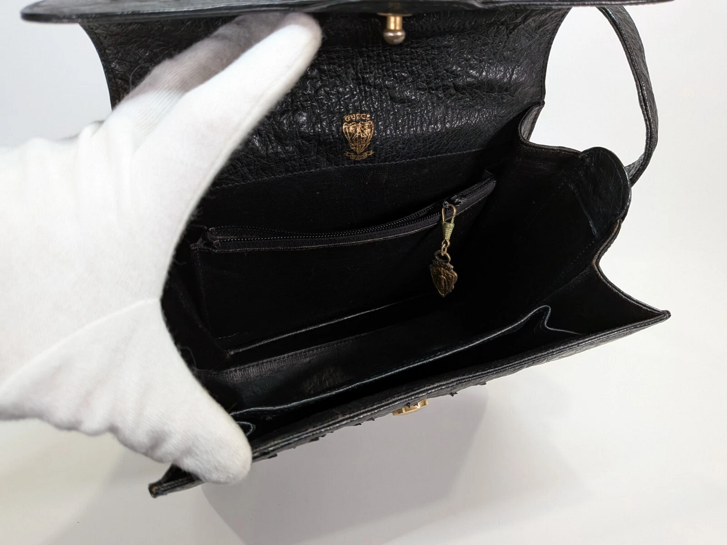 Gucci RARE black ostrich leather saddle bag in mint condition