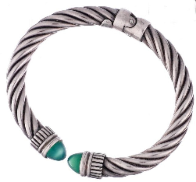 Flli Menegatti Chrysoprase sterling hinged cuff bracelet, 6" interior
