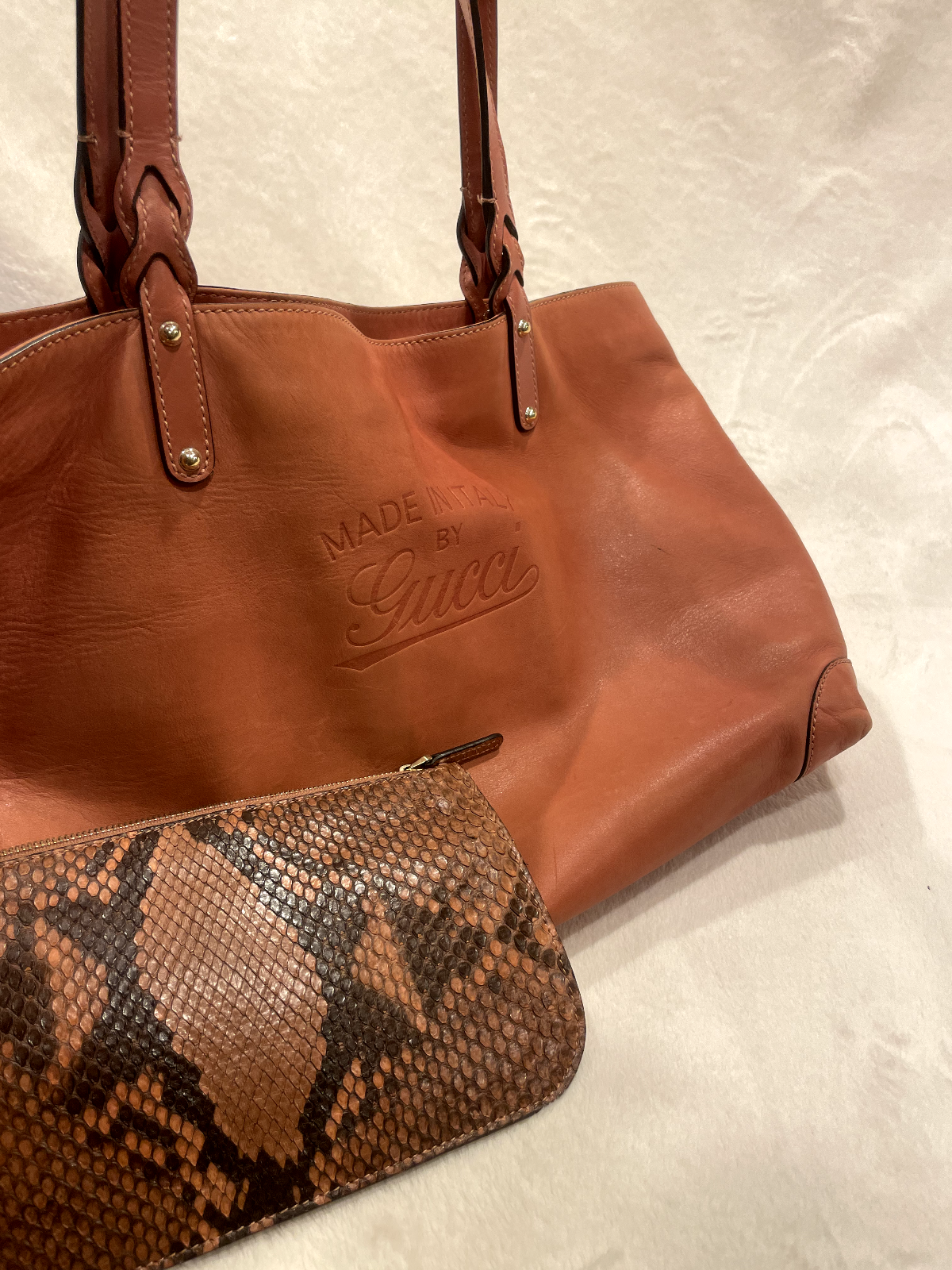 Gucci Bag Guccissima Print Brown And Gg Leather Tote