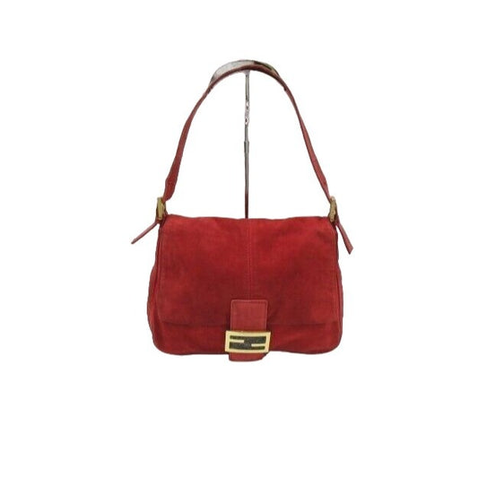 Fendi red suede Mamma Forever baguette w sparkly enamel clasp