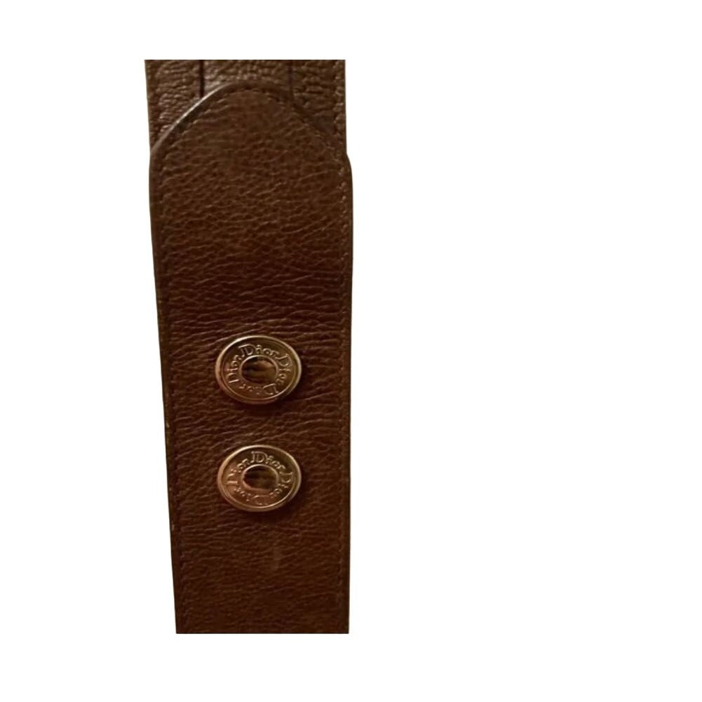 Christian Dior, brown textured leather belt and bold, gold tone metal, open 'D' logo buckle