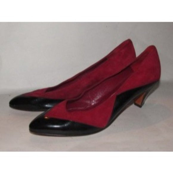 Bally Vintage Black Patent Leather and Red Suede