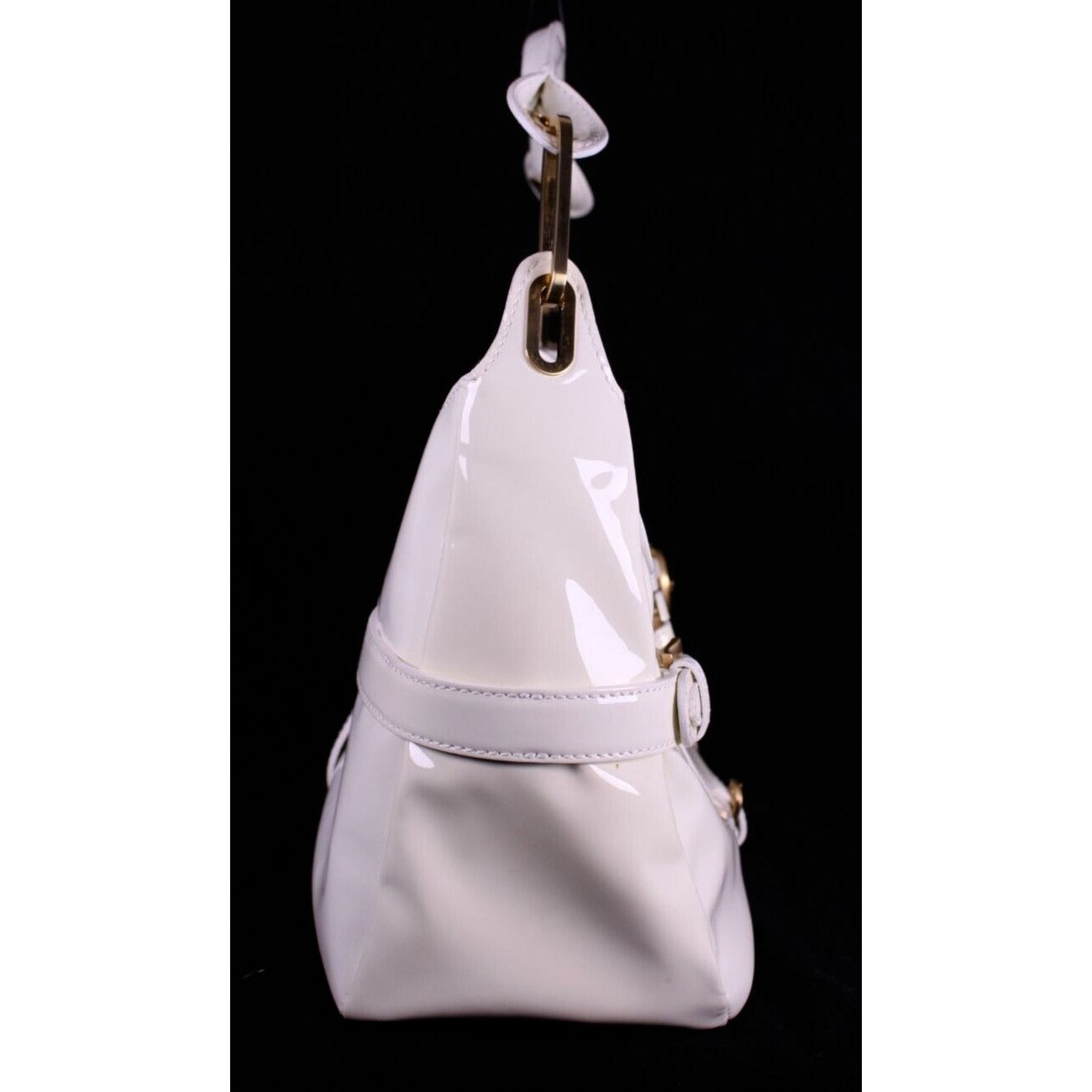 Jimmy Choo pale yellow glossy leather shoulder bag with gold hardware & belted sides