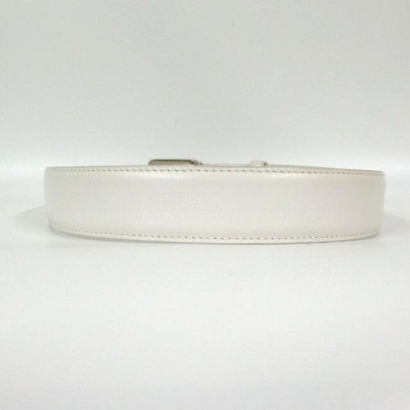 GUCCI White Leather Belt w Chrome Square G Buckle