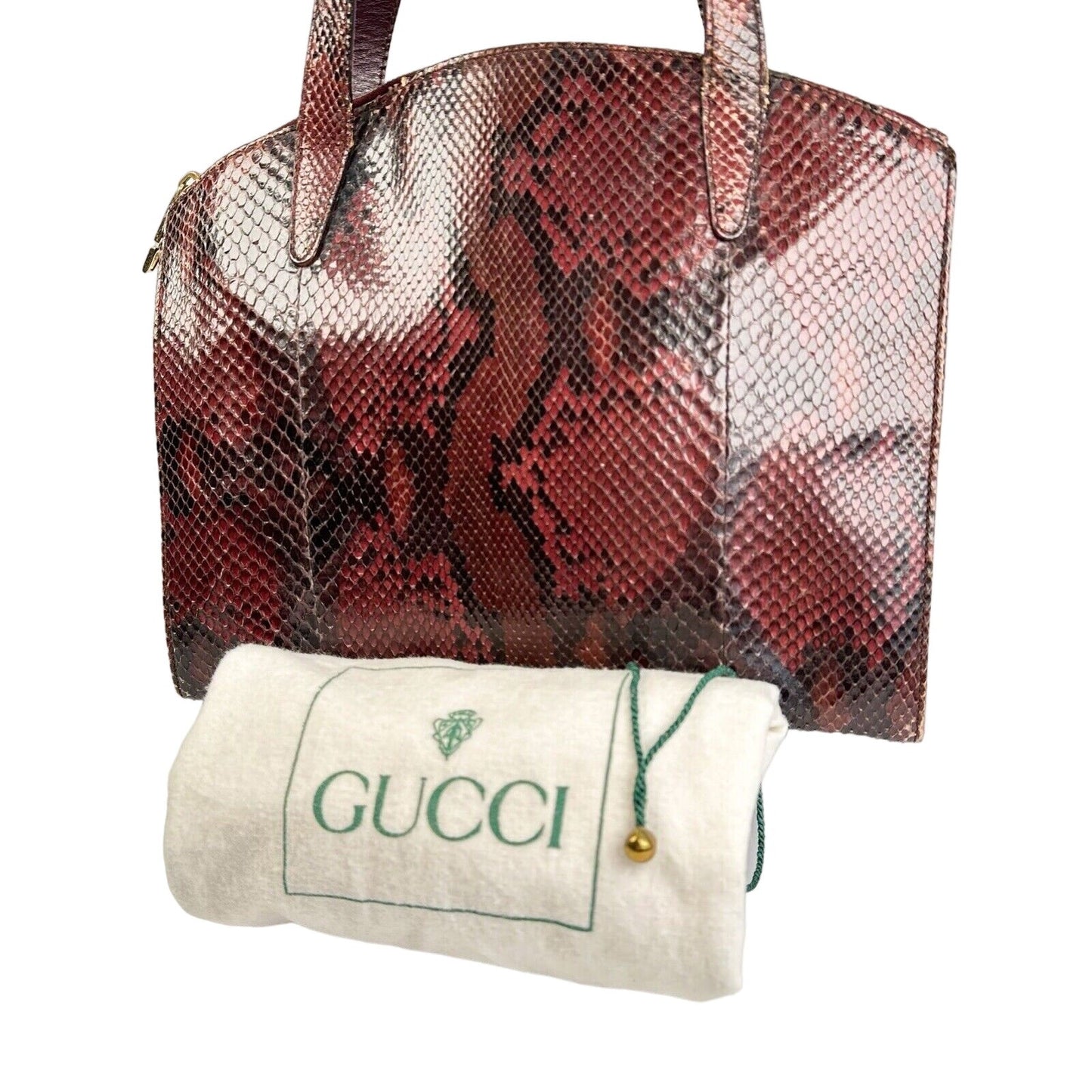 Gucci domed top red grey & burgundy python leather satchel