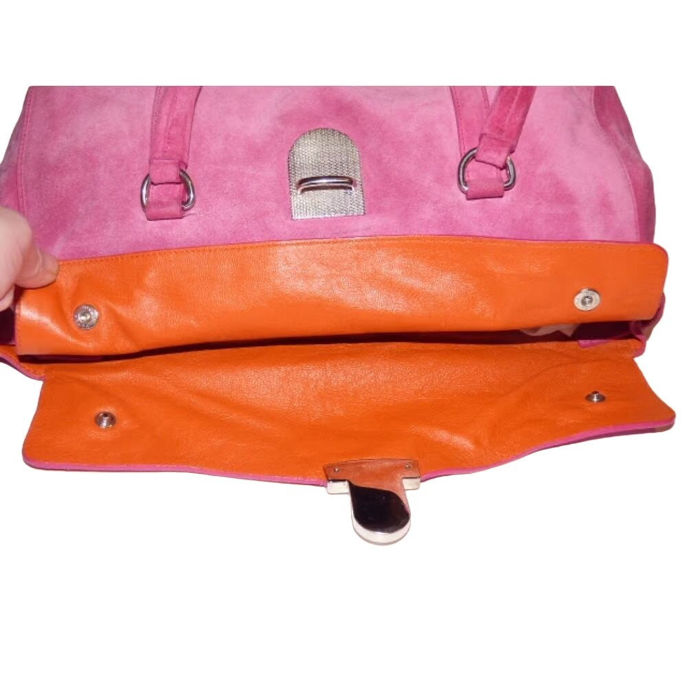 Prada pink suede & orange leather East to West satchel