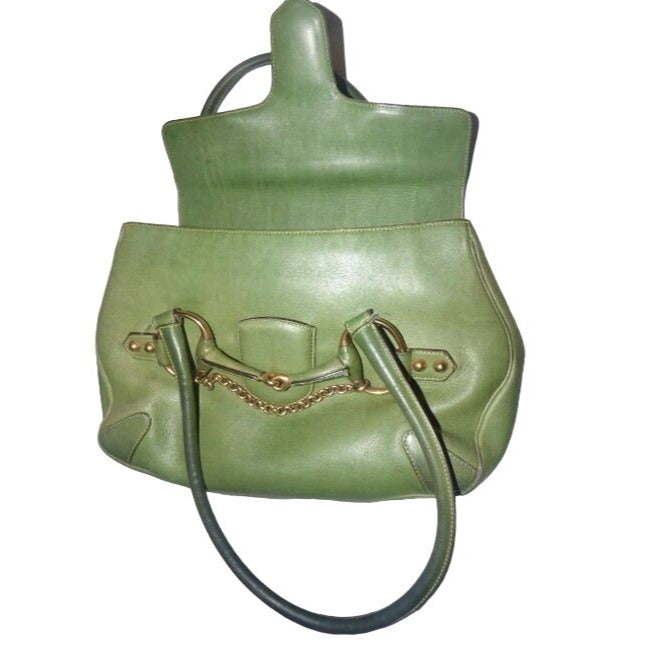 SOLD! Gucci Ivy Green Leather Horse-bit Chain Top Handle Bag