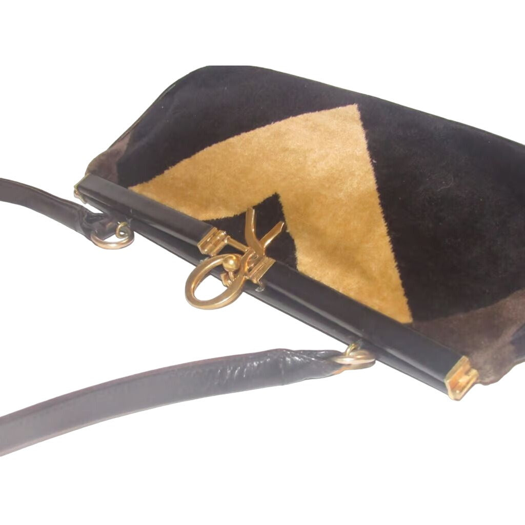 Roberta di Camerino Art Deco look velvet & leather two-way purse