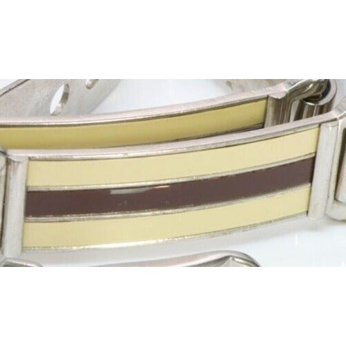 Gucci Sylvie chrome w ivory & red enamel stripes skinny belt