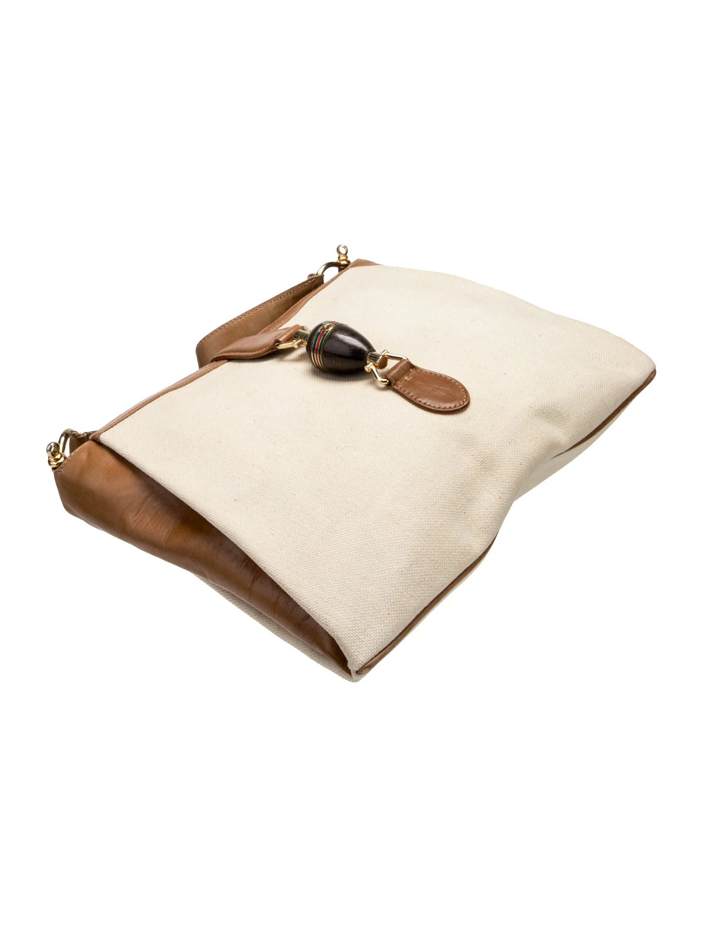 Gucci canvas & camel leather early Jackie with amazing piston clasp