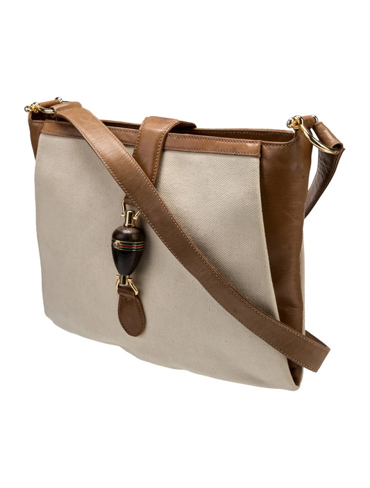 Gucci canvas & camel leather early Jackie with amazing piston clasp