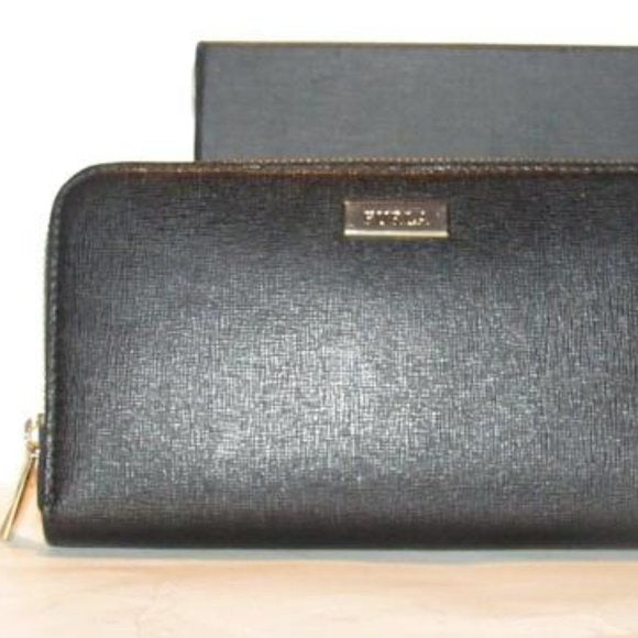 Furla NWT Black XL Leather Checkbook Zip Around Wallet