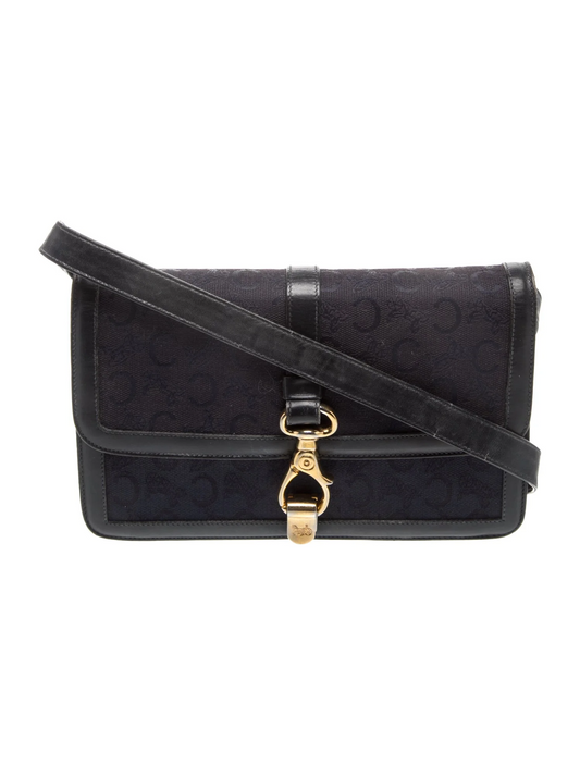 Celine Blue Canvas Macadam Print Two-way Shoulder Bag with Leather Trim
