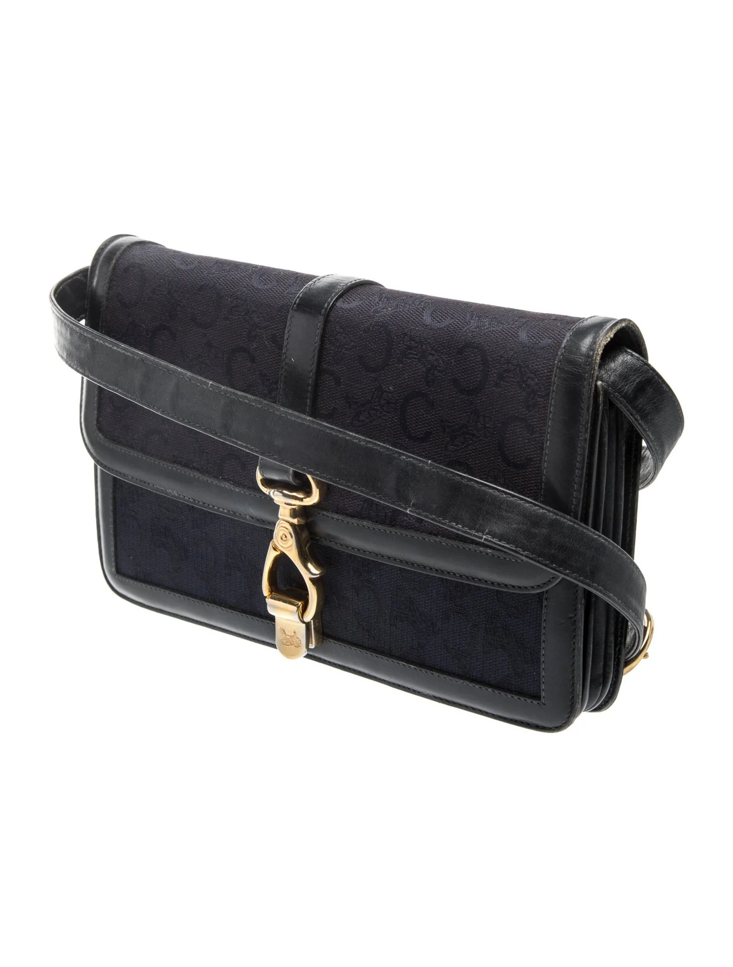 Celine Blue Canvas Macadam Print Two-way Shoulder Bag with Leather Trim