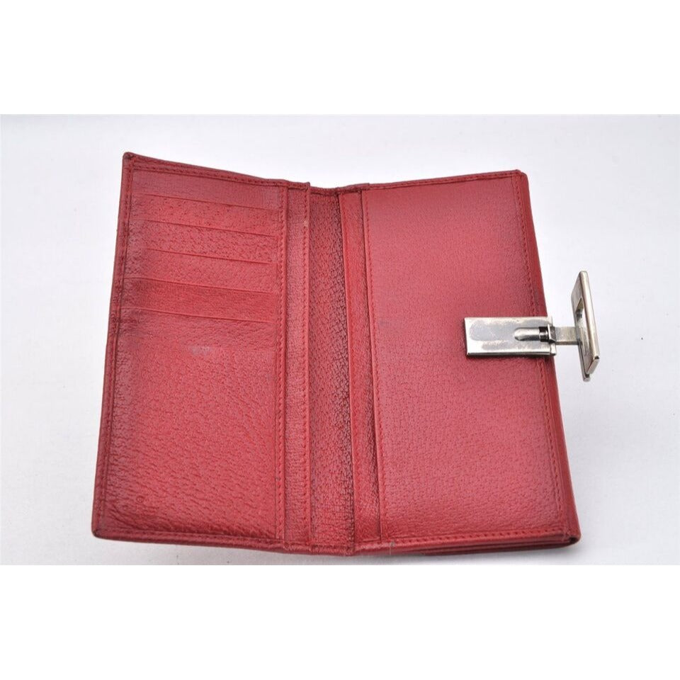 Gucci red leather wallet w square silver G clasp
