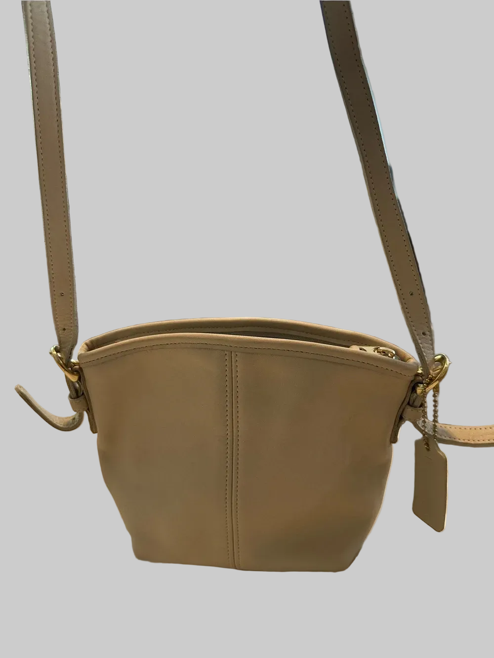 Coach natural leather with brass top zip #4107 mini bucket cross body