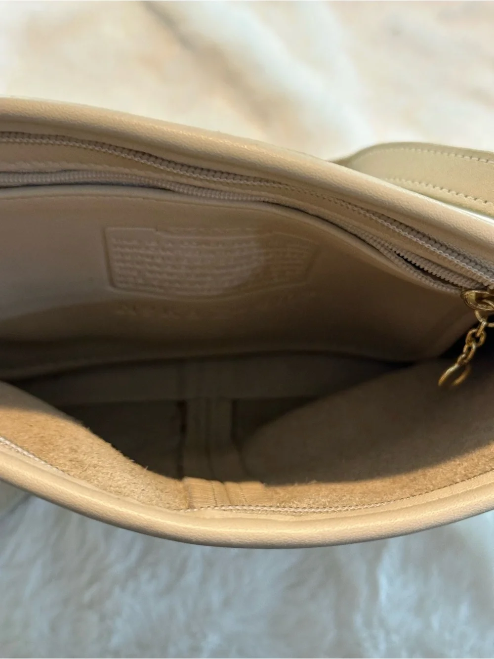 Coach natural leather with brass top zip #4107 mini bucket cross body