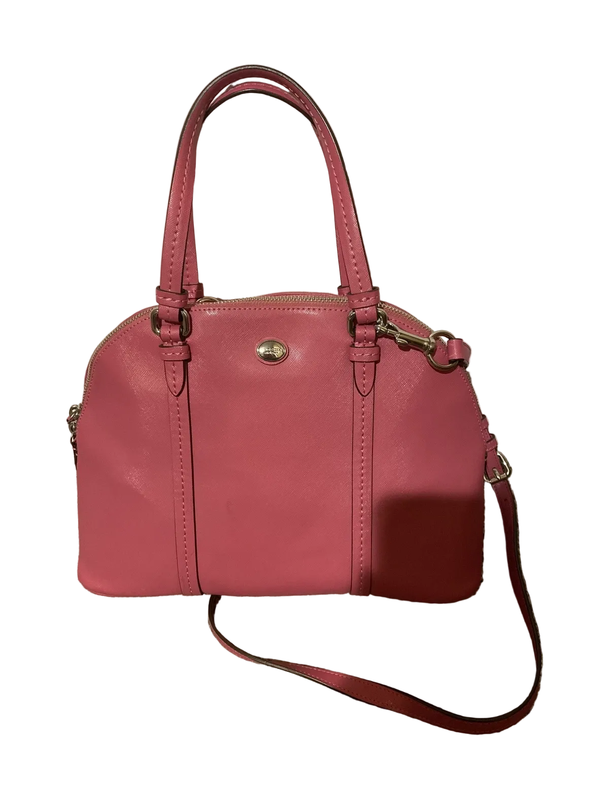 Coach dark pink leather domed top two-way Peyton satchel