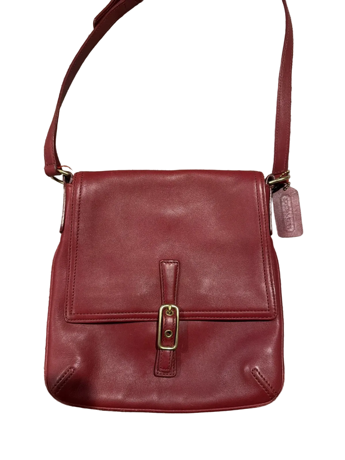 Coach 9592 red leather vintage cross body with brass hardware