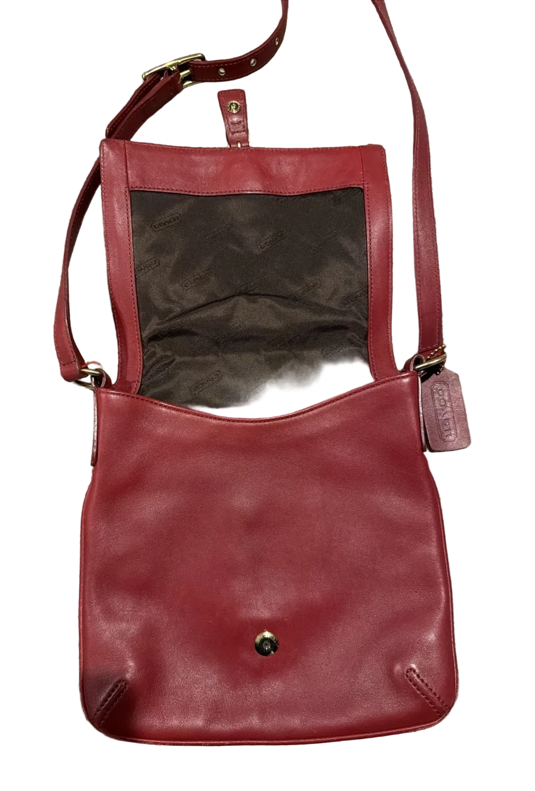 Coach 9592 red leather vintage cross body with brass hardware
