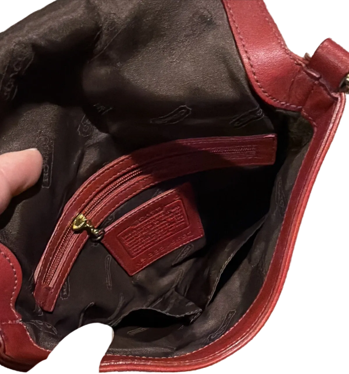 Coach 9592 red leather vintage cross body with brass hardware