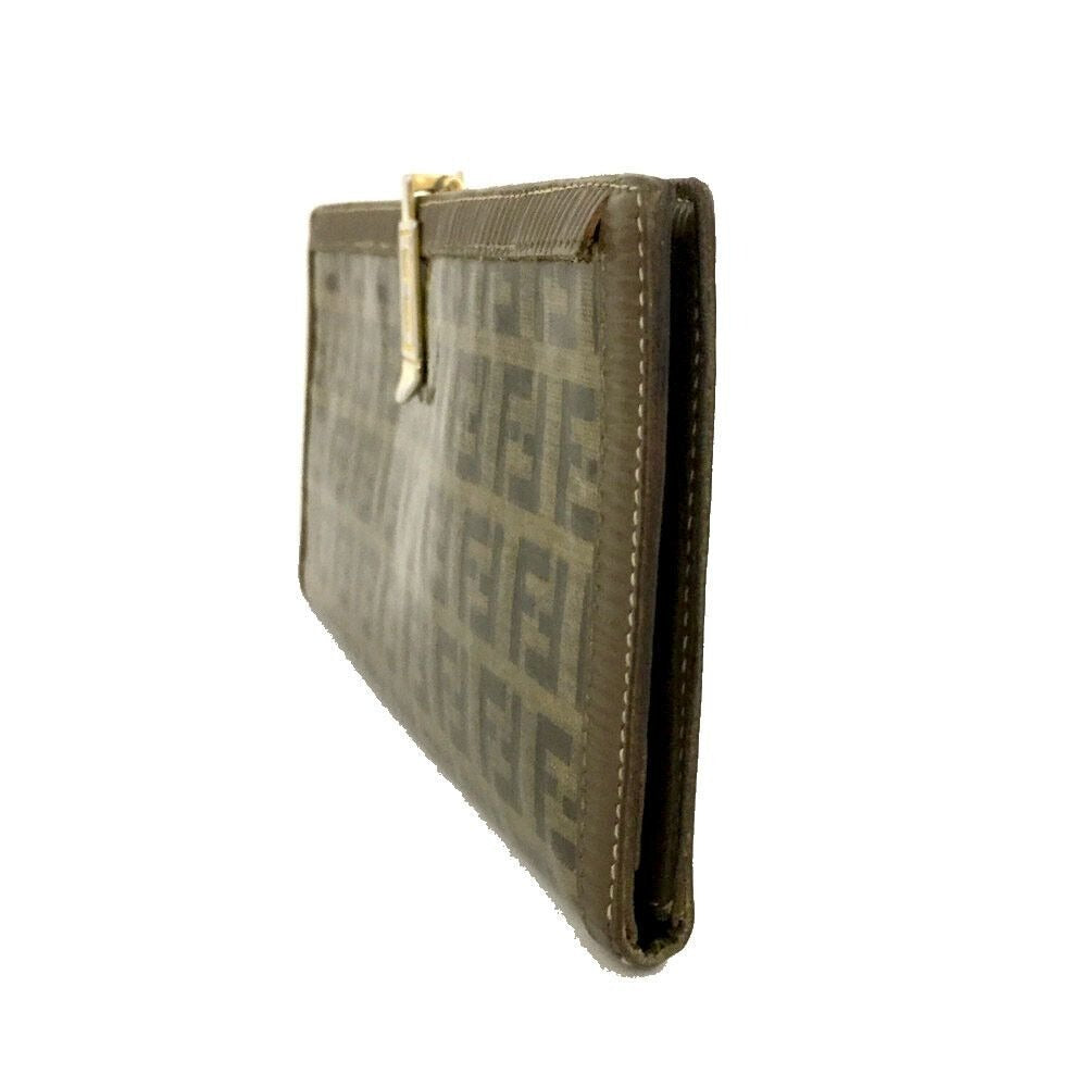 Fendi Zucchino print leather XL wallet w gold FF hinged clasp