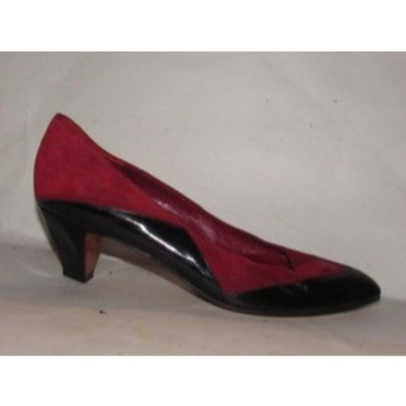 Bally Vintage Black Patent Leather and Red Suede