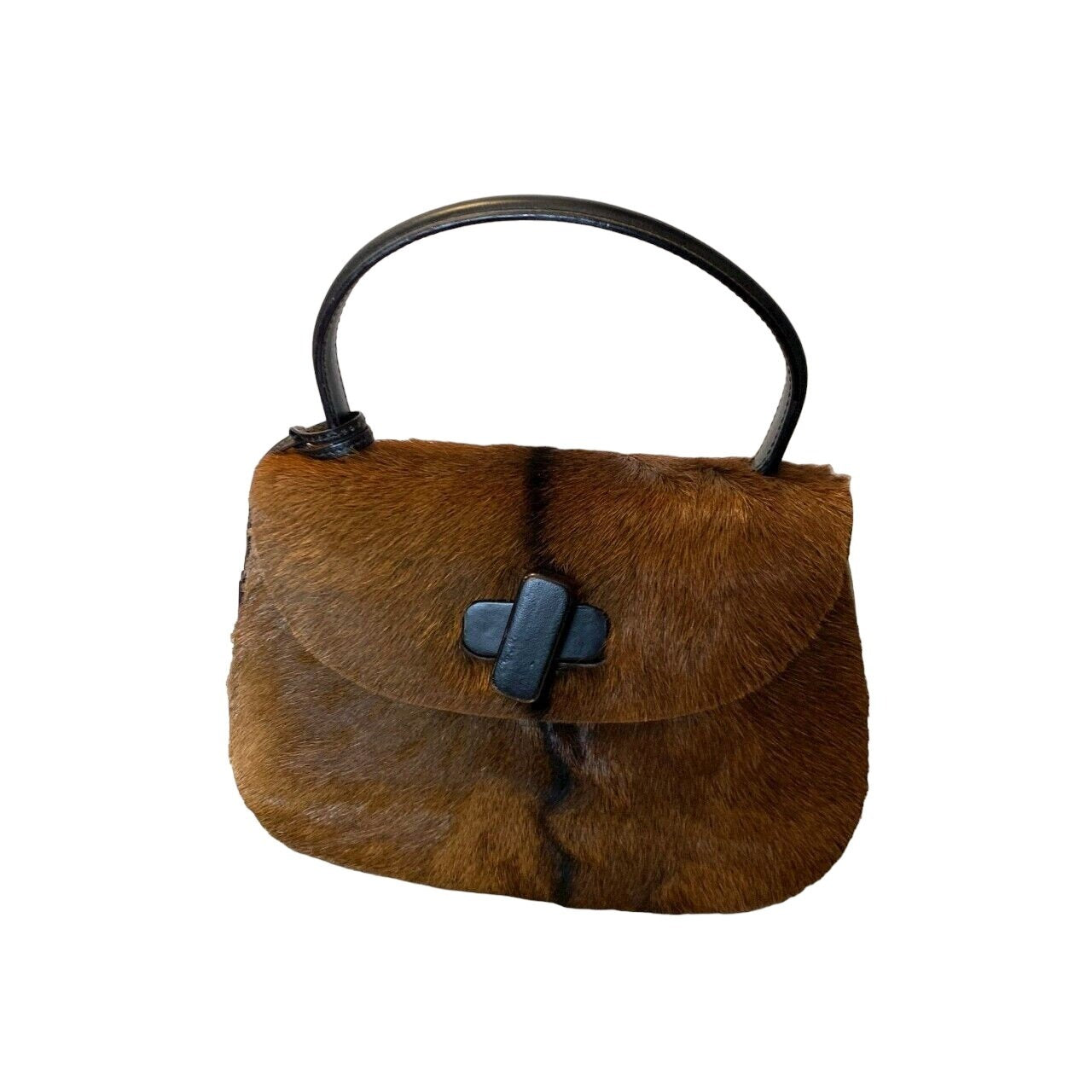 Gucci fur & black leather 1947 bamboo two-way purse- UNUSED!