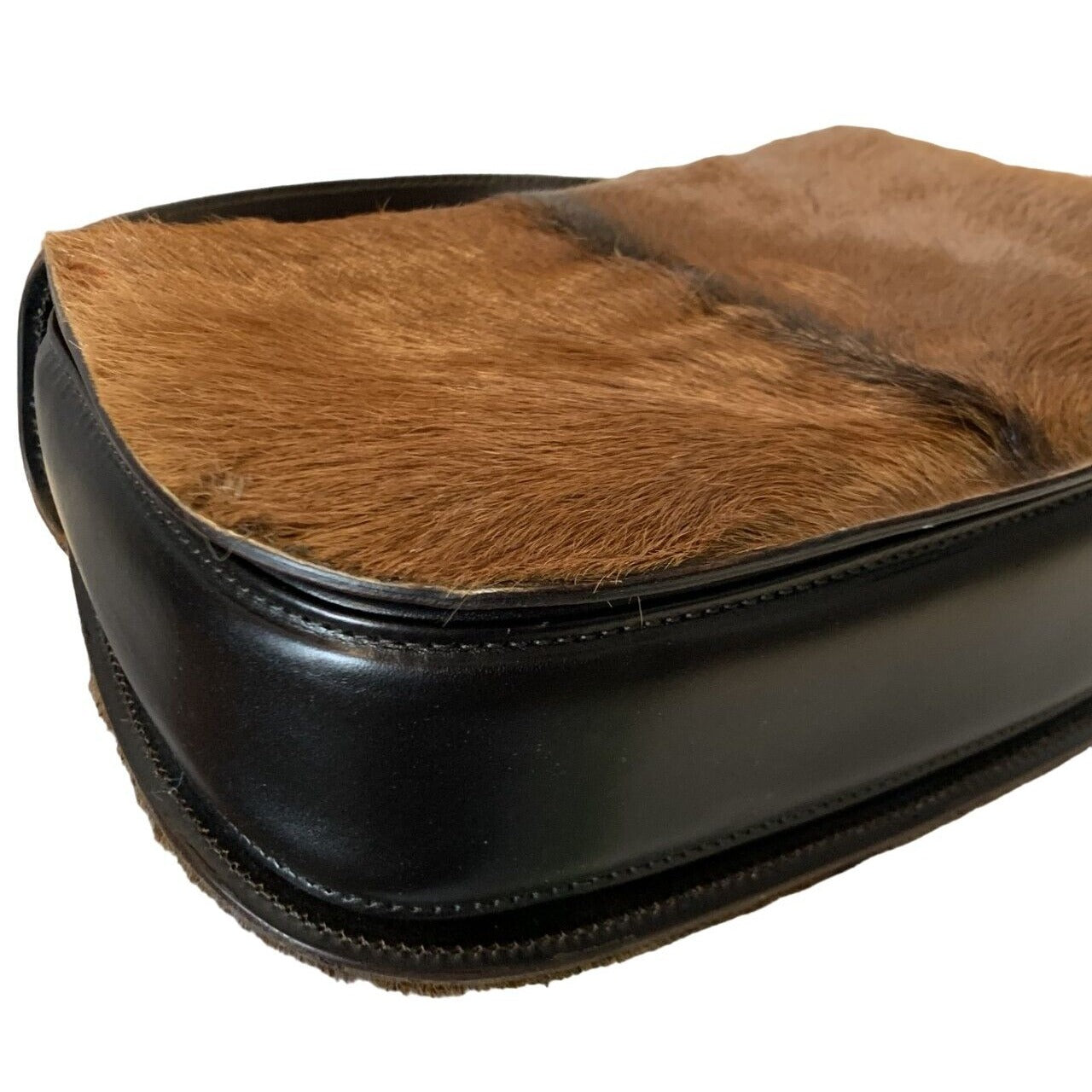 Gucci fur & black leather 1947 bamboo two-way purse- UNUSED!