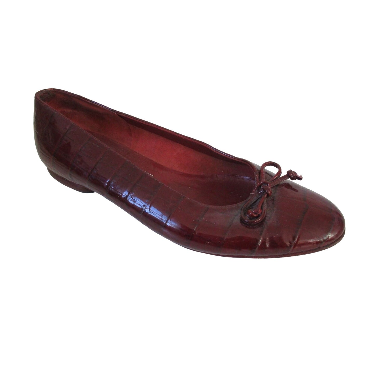 Ferragamo burgundy crocodile embossed ballet flats