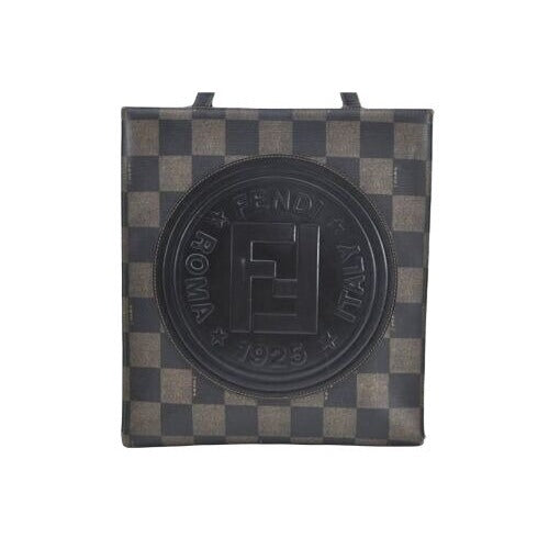 Vintage, Fendi, Roma 1925, checkerboard print in shades of brown coated canvas & brown leather, cross body, tote, or back pack