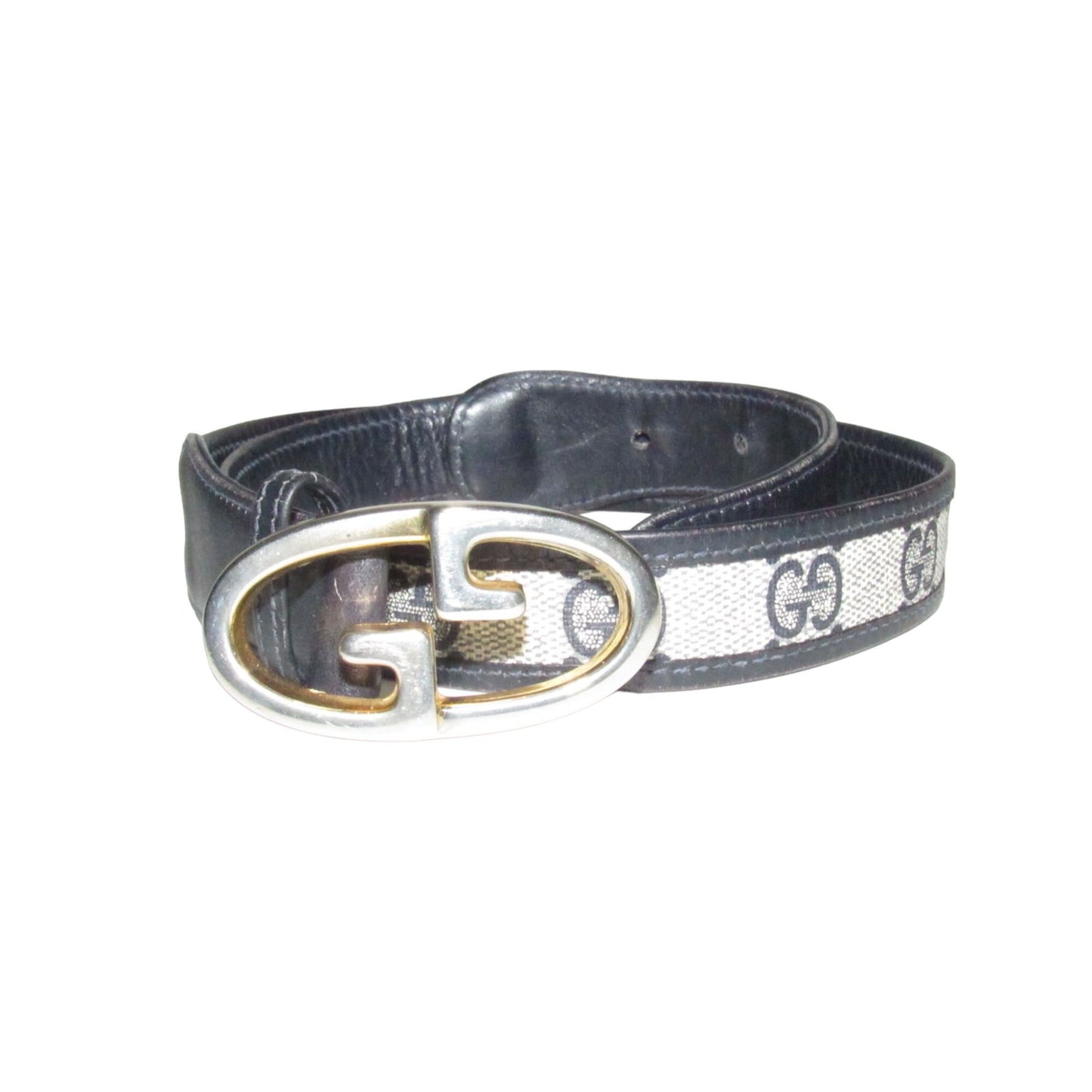 Gucci navy Guccissima leather belt w two- tone GG logo buckle