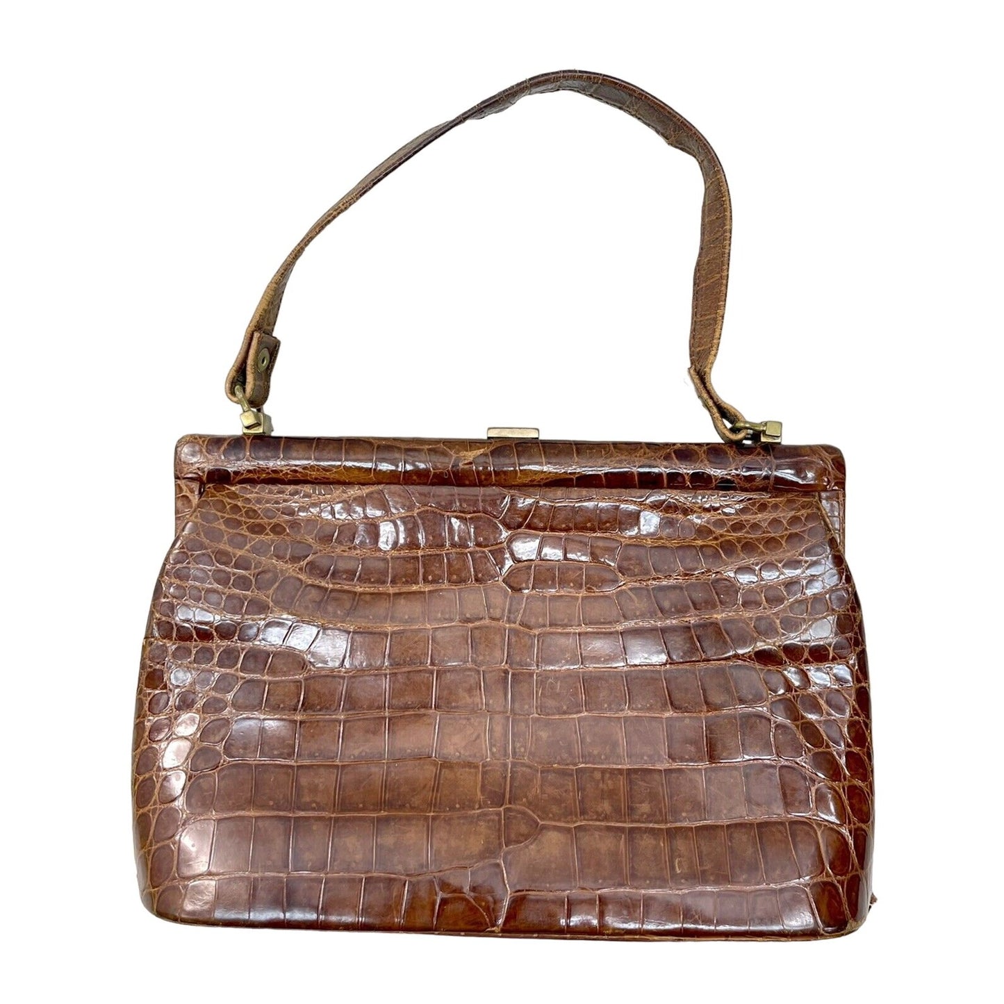 Gucci brown crocodile leather top handle purse