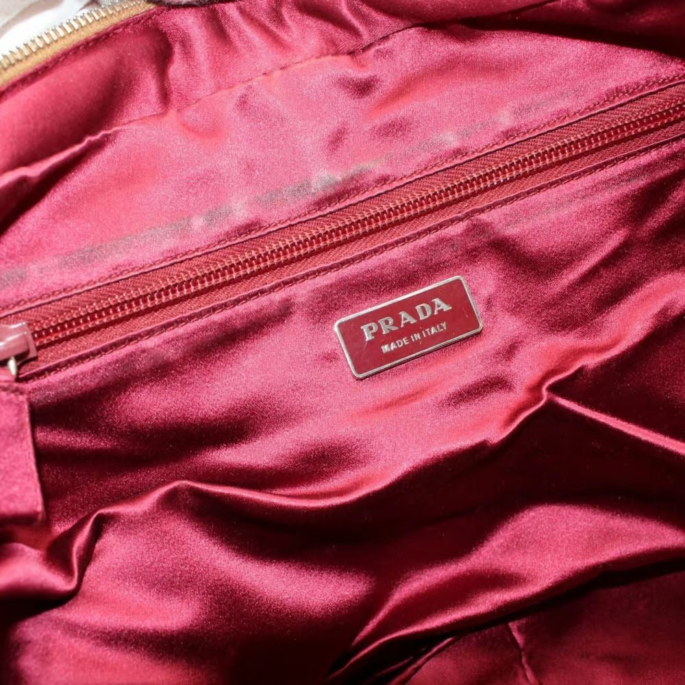 Prada canvas and red leather 1990's XL bowler/satchel