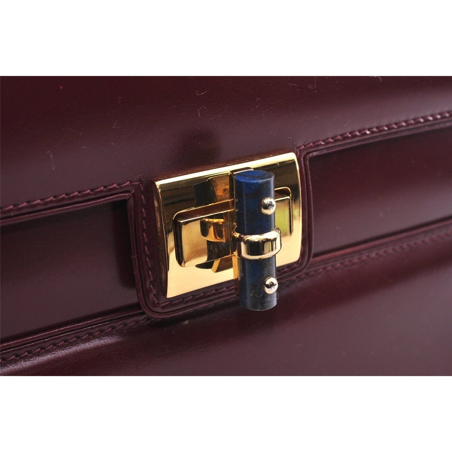 Gucci burgundy top handle Kelly bag w blue lapis clasp & wallet