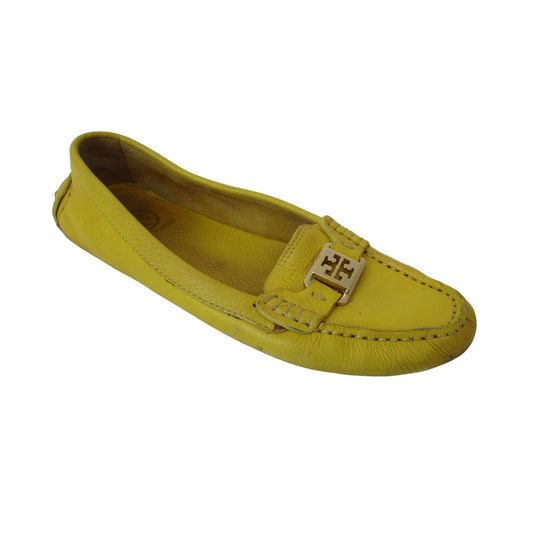 Tory Burch yellow leather size 8 car shoe style loafers