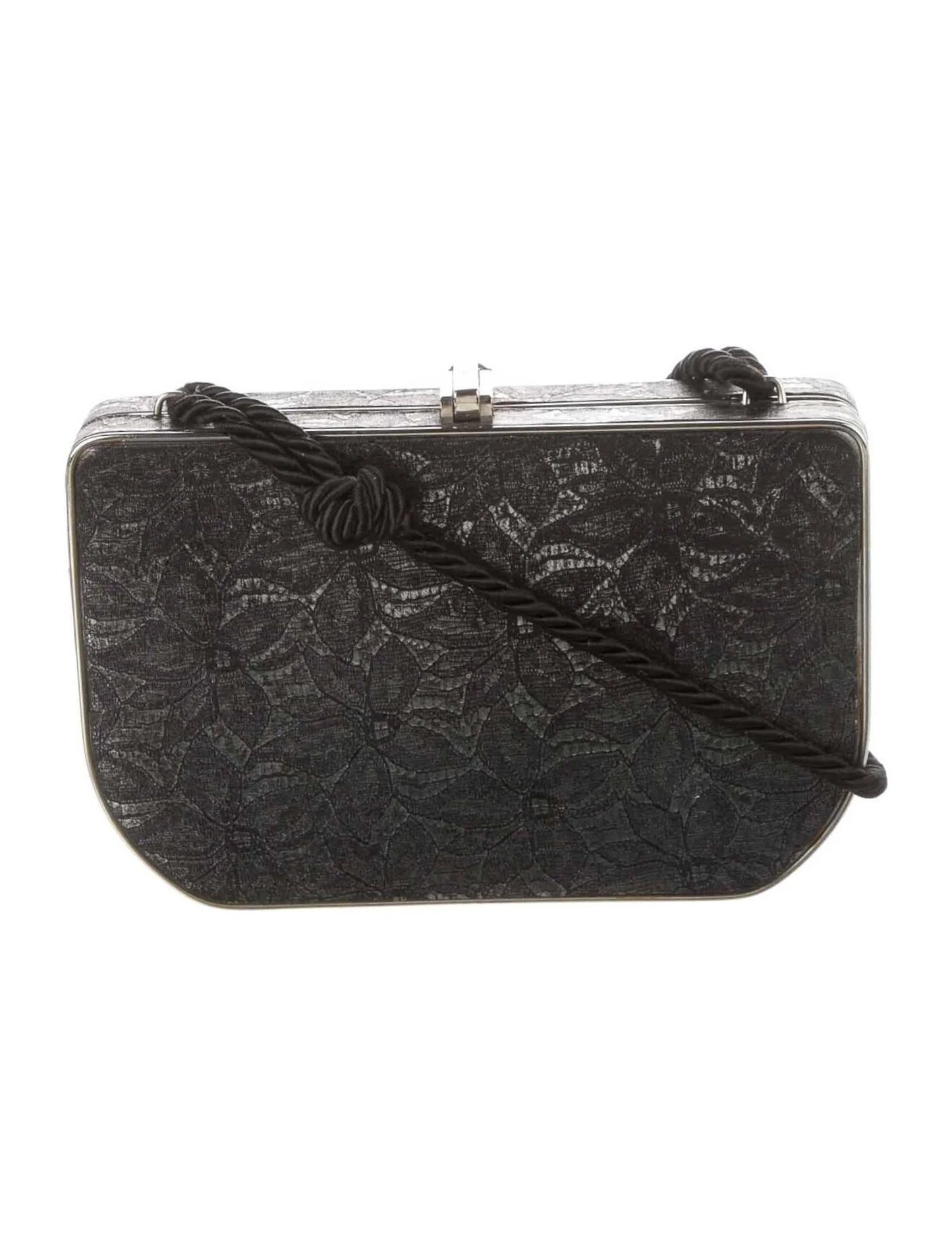Fendi black floral lace print & chrome metal mini two-way evening bag