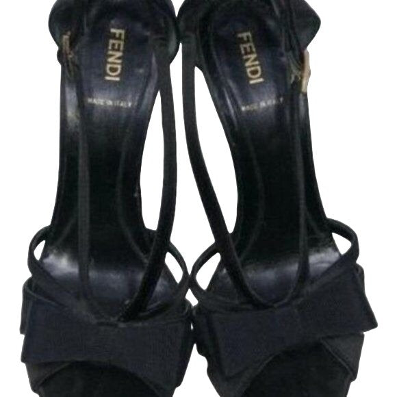 Fendi Black Satin D'orsay Slingback Heels