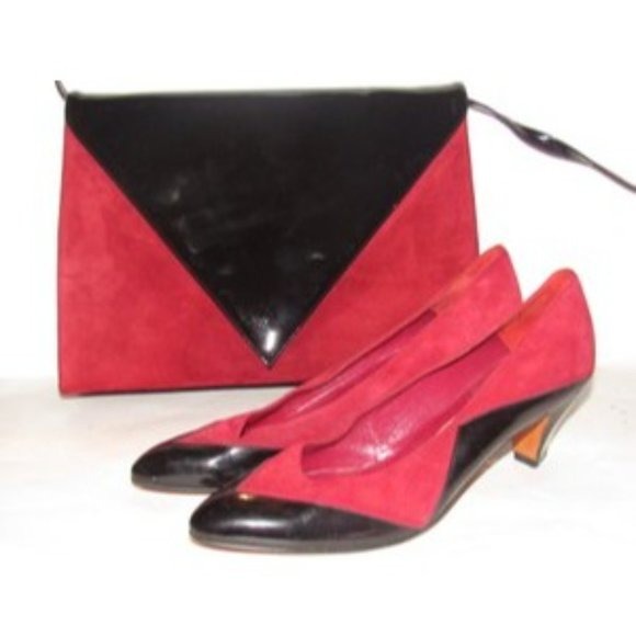 Bally Vintage Black Patent Leather and Red Suede