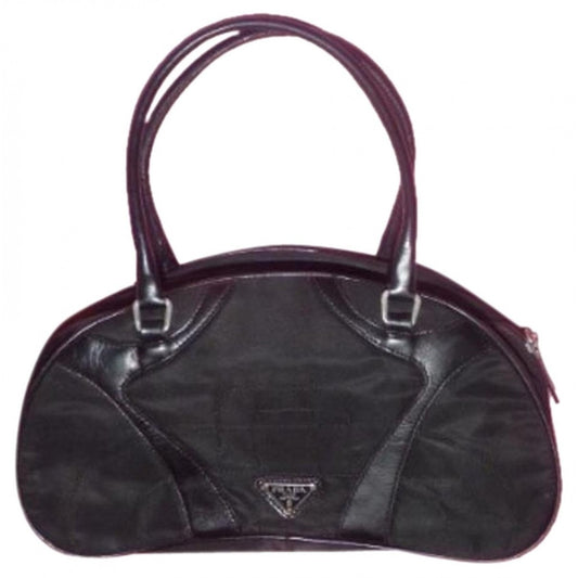 Prada semi-quilted black leather satchel/bowling bag