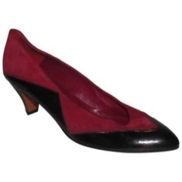 Bally Vintage Black Patent Leather and Red Suede