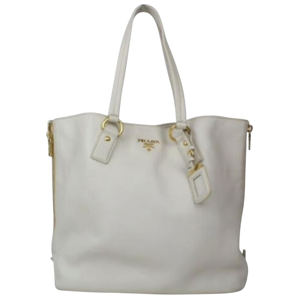 Prada ivory grained leather Vitello Daino XL tote bag