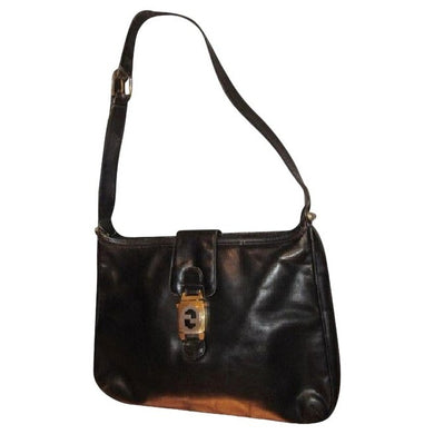 1950s Gucci Vintage Bluish Black Leather Jackie Hobo Bag
