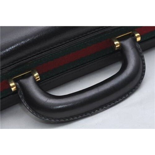 RARE, vintage, Gucci, 'Ophidia' style XL black leather, laptop/messenger/briefcase with a red & green Sherry stripe accent