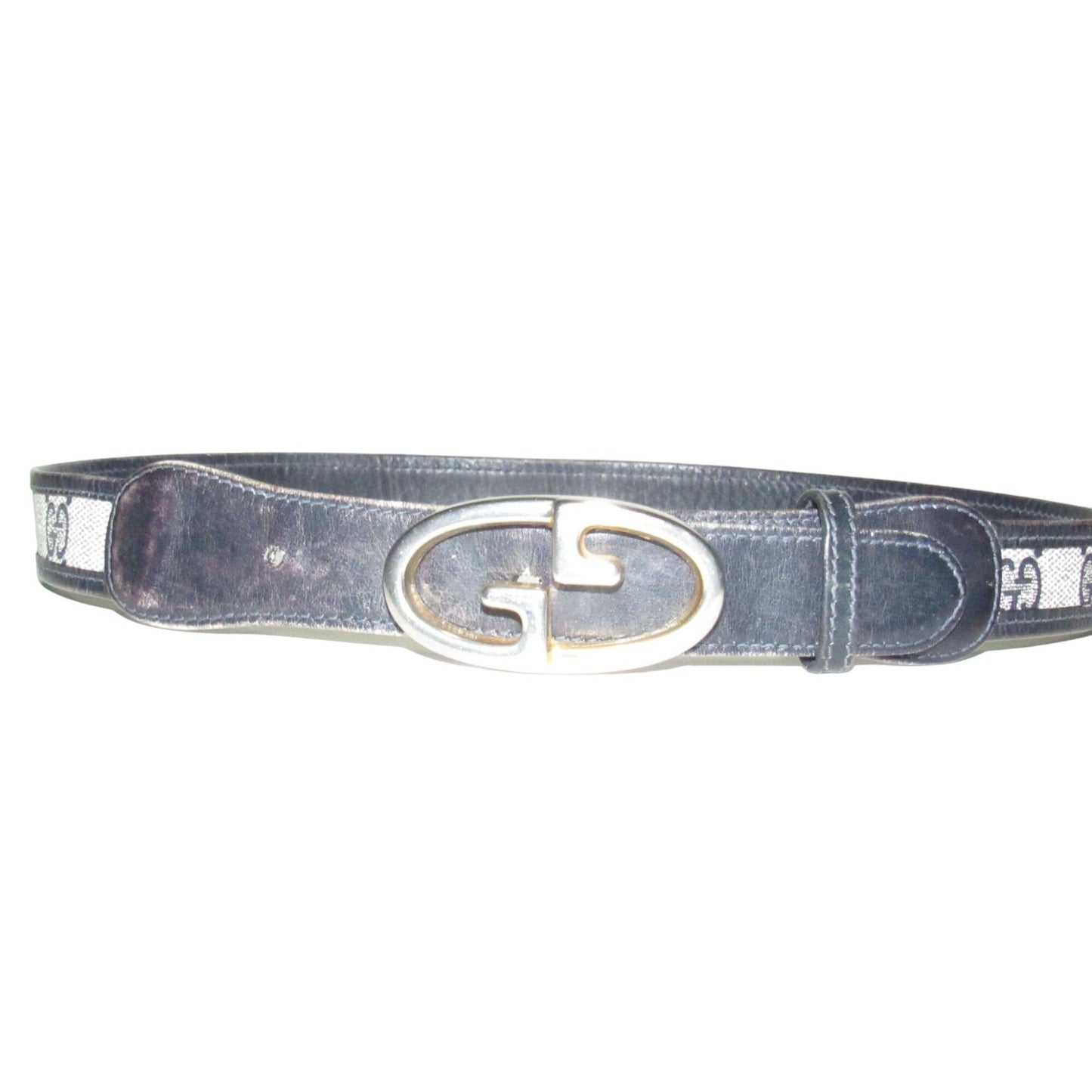 Gucci navy Guccissima leather belt w two- tone GG logo buckle