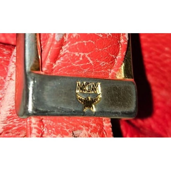 MCM vintage red leather backpack with gold hardware