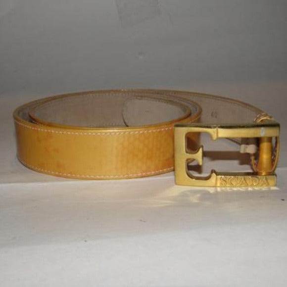 Escada Gold Patent Leather Gold 'E' Buckle Belt