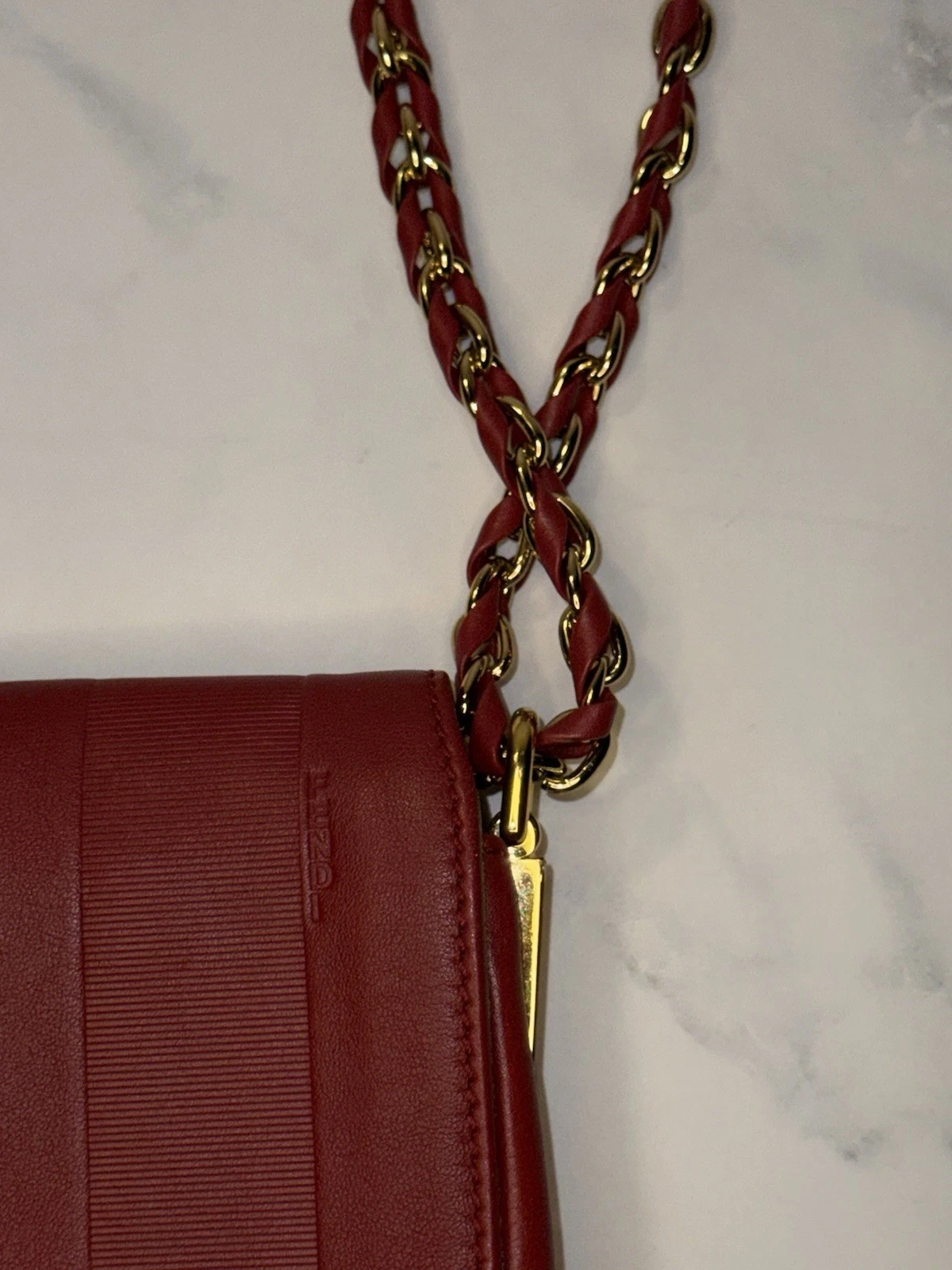 Authentic Fendi Red Pequin Embossed Leather Claudia Flap Bag