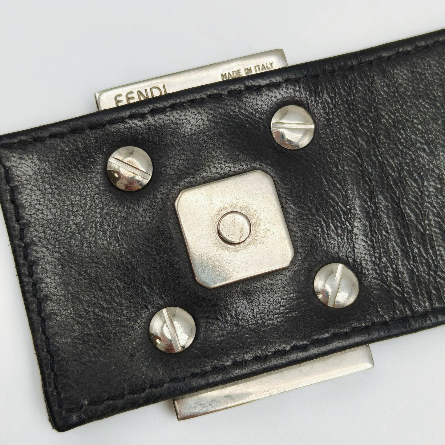 Fendi black crescent shaped baguette bag with chrome hardware - Iconic!